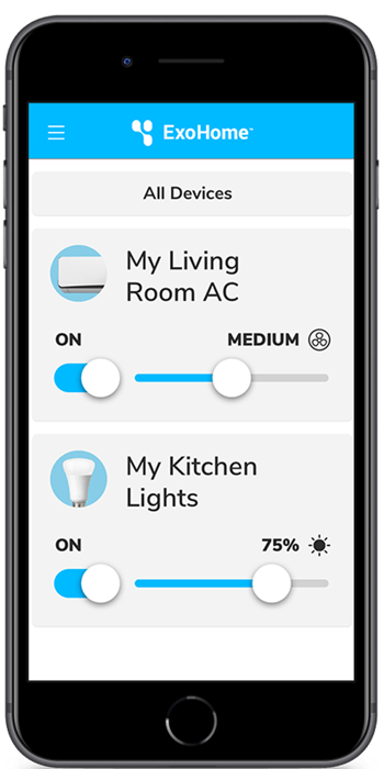 ExoHome lights settings shown on mobile phone
