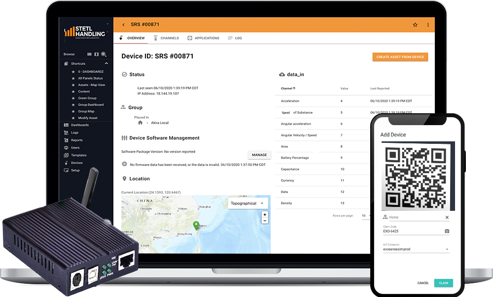 Branded dashboard showing device data