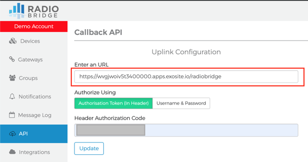 Exosense and Radio Bridge URL Example