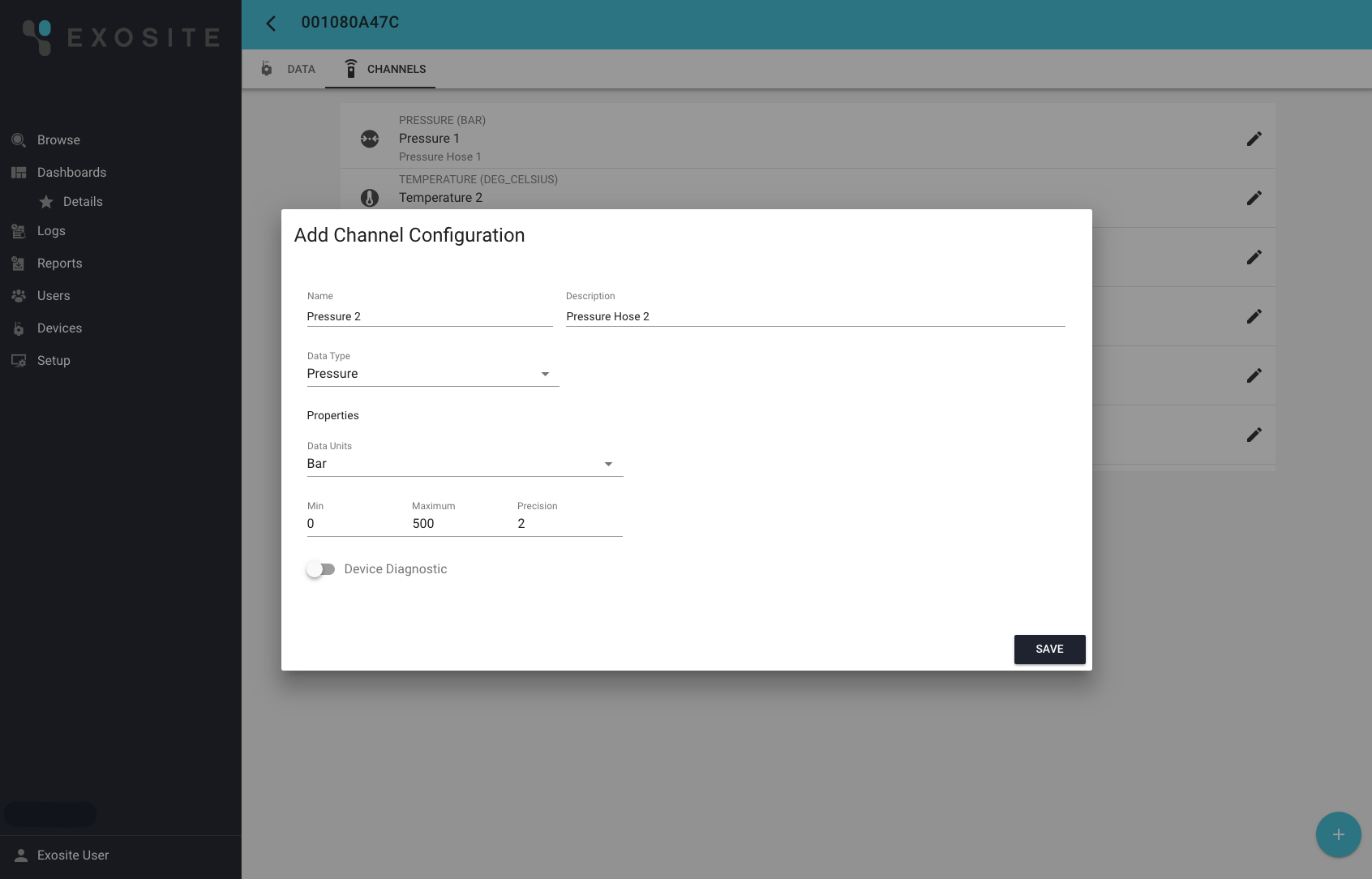 Dashboard device configuration settings