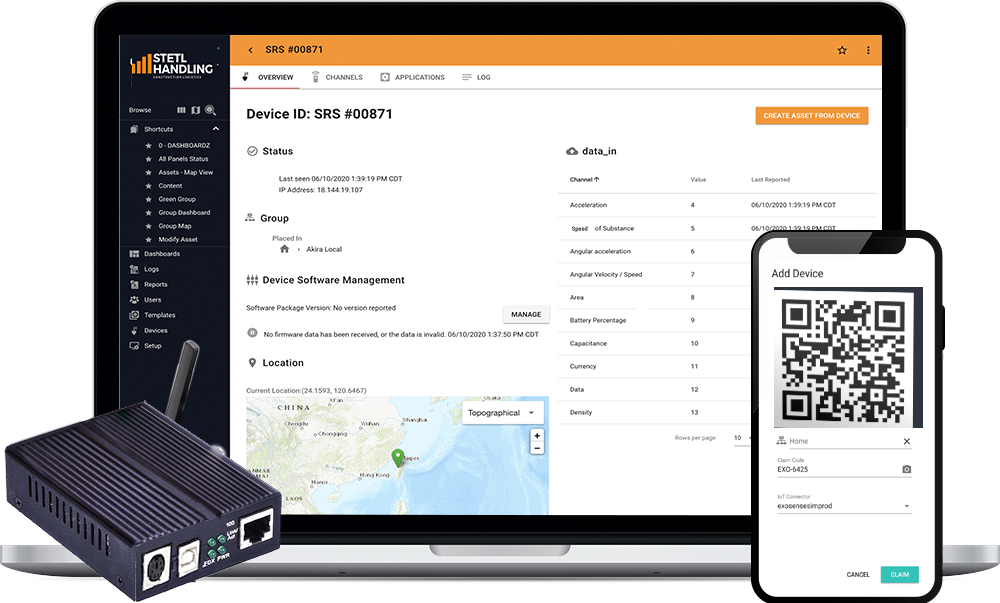 Exosite IoT connection dashboard and phone qr code