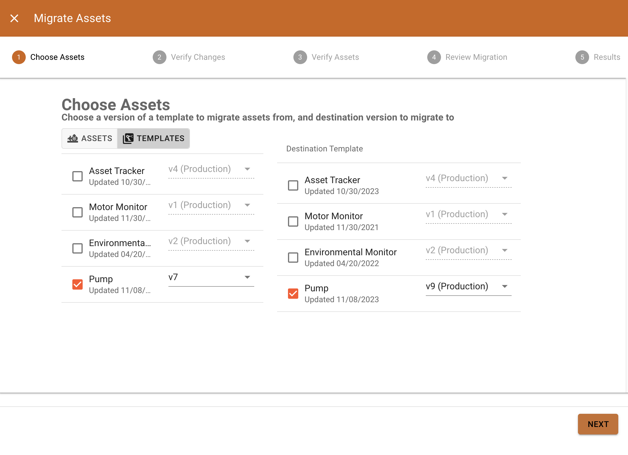 exosense asset template bulk migration workflow 